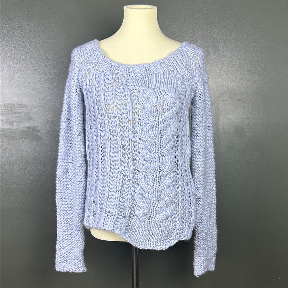 Free People Light Blue Cable Knit Sweater